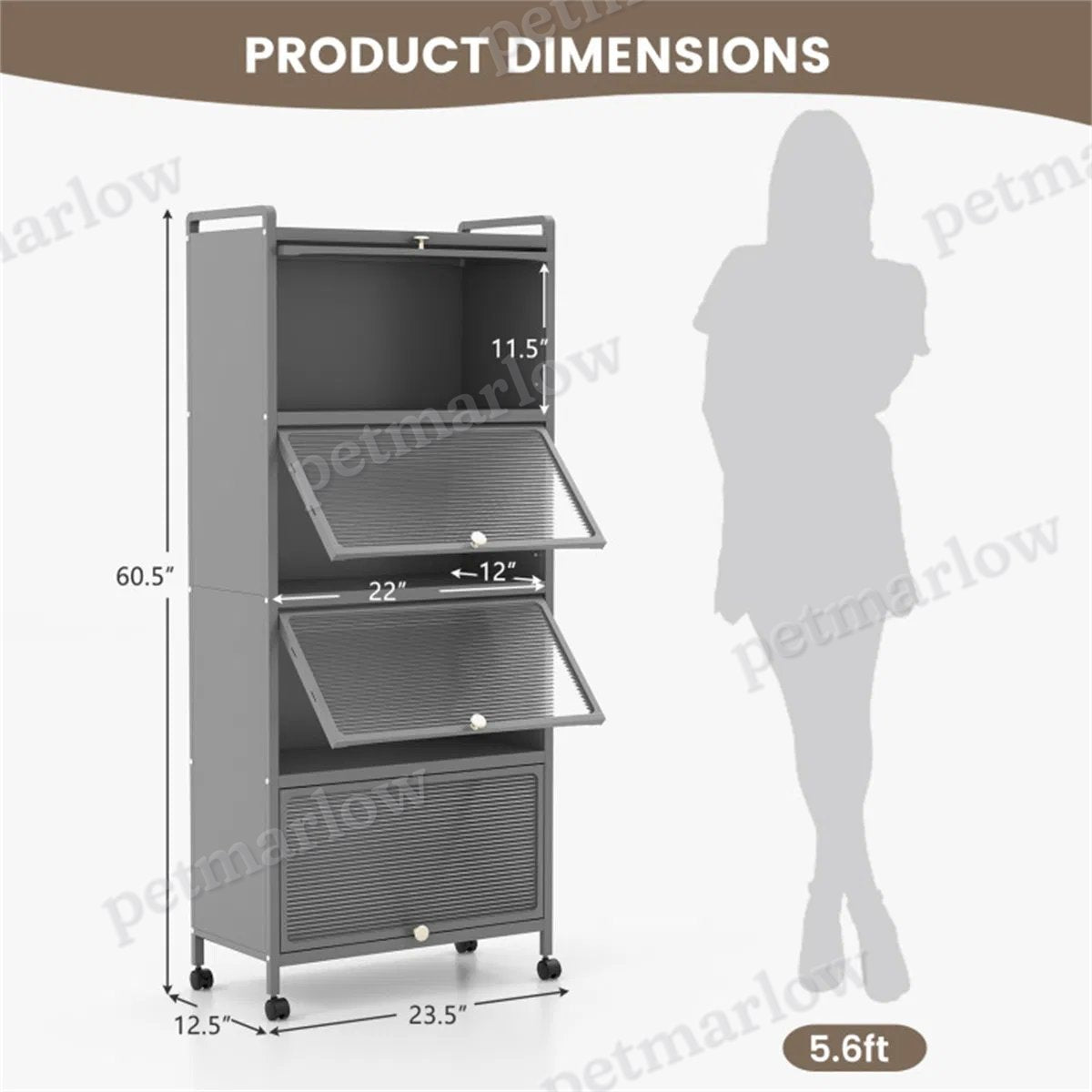 5-Tier Rolling Storage Rack with Dust-Proof Doors – view 3