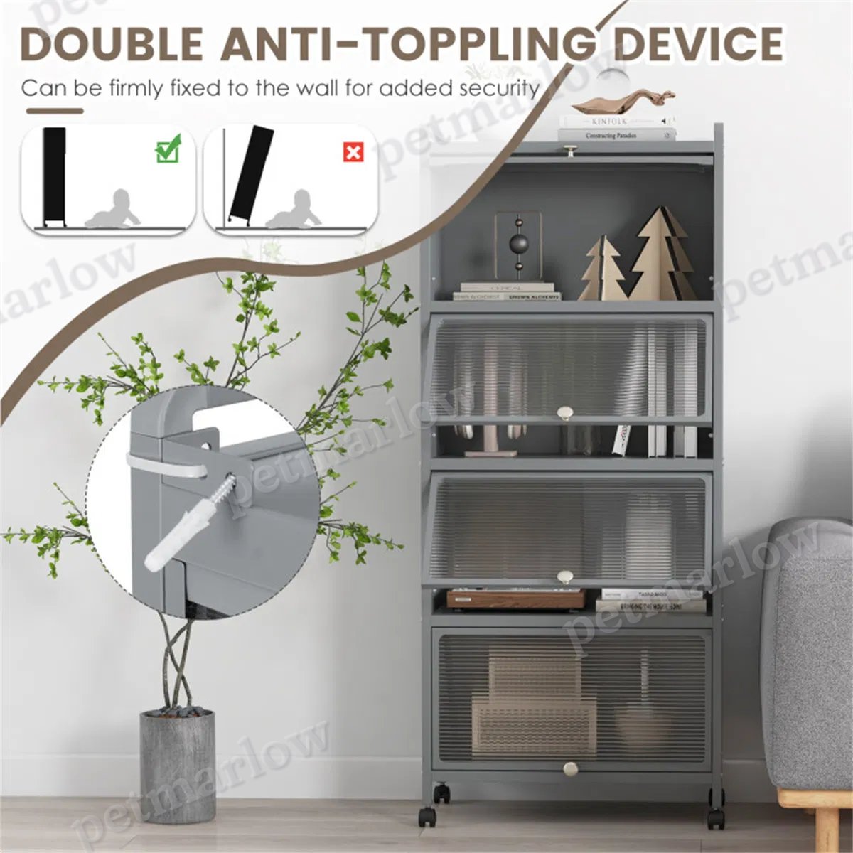 5-Tier Rolling Storage Rack with Dust-Proof Doors – view 4