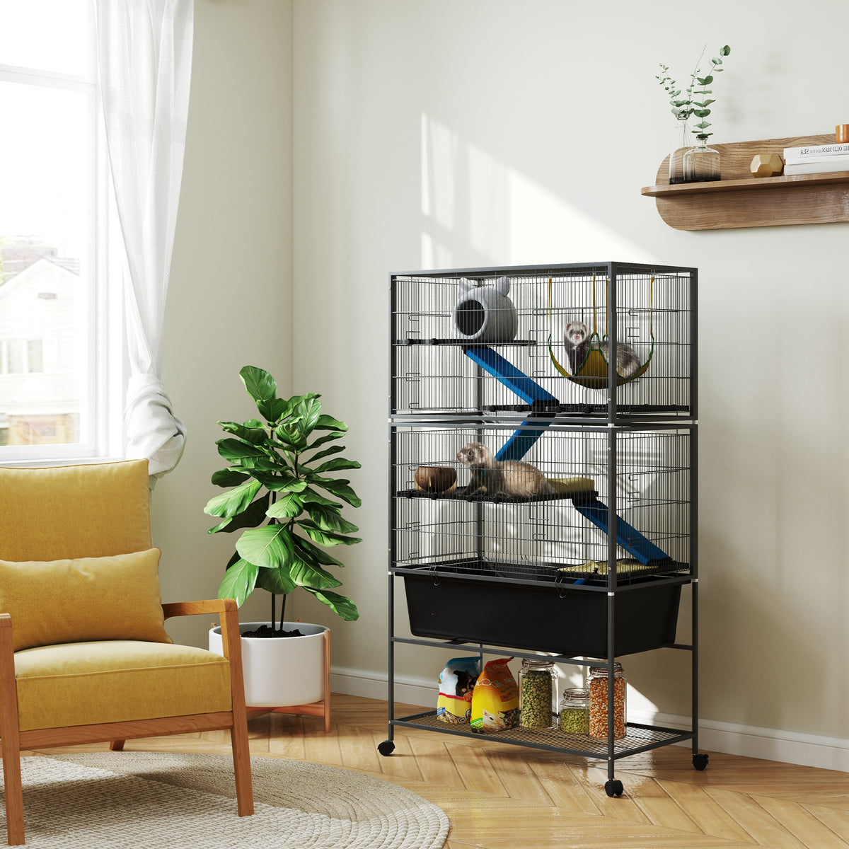 5-Tier Small Animal Cage with Rolling Tray and Hammock