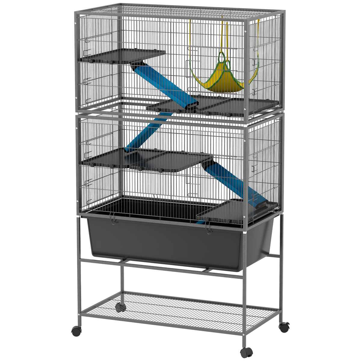 5-Tier Small Animal Cage with Rolling Tray and Hammock – Dark Gray / 980x600x340 mm
