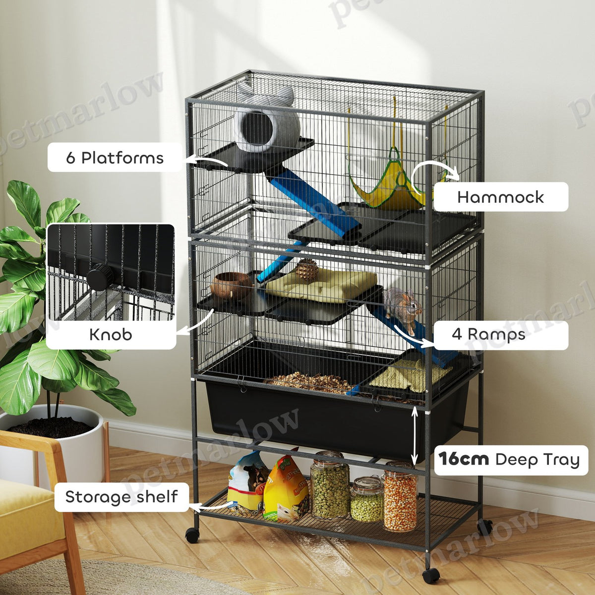5-Tier Small Animal Cage with Rolling Tray and Hammock – view 5