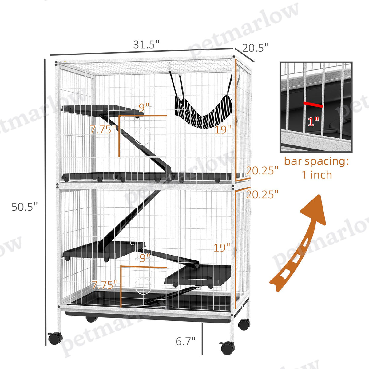 50" Rolling Small Animal Cage with Hammock and 4 Doors – view 3