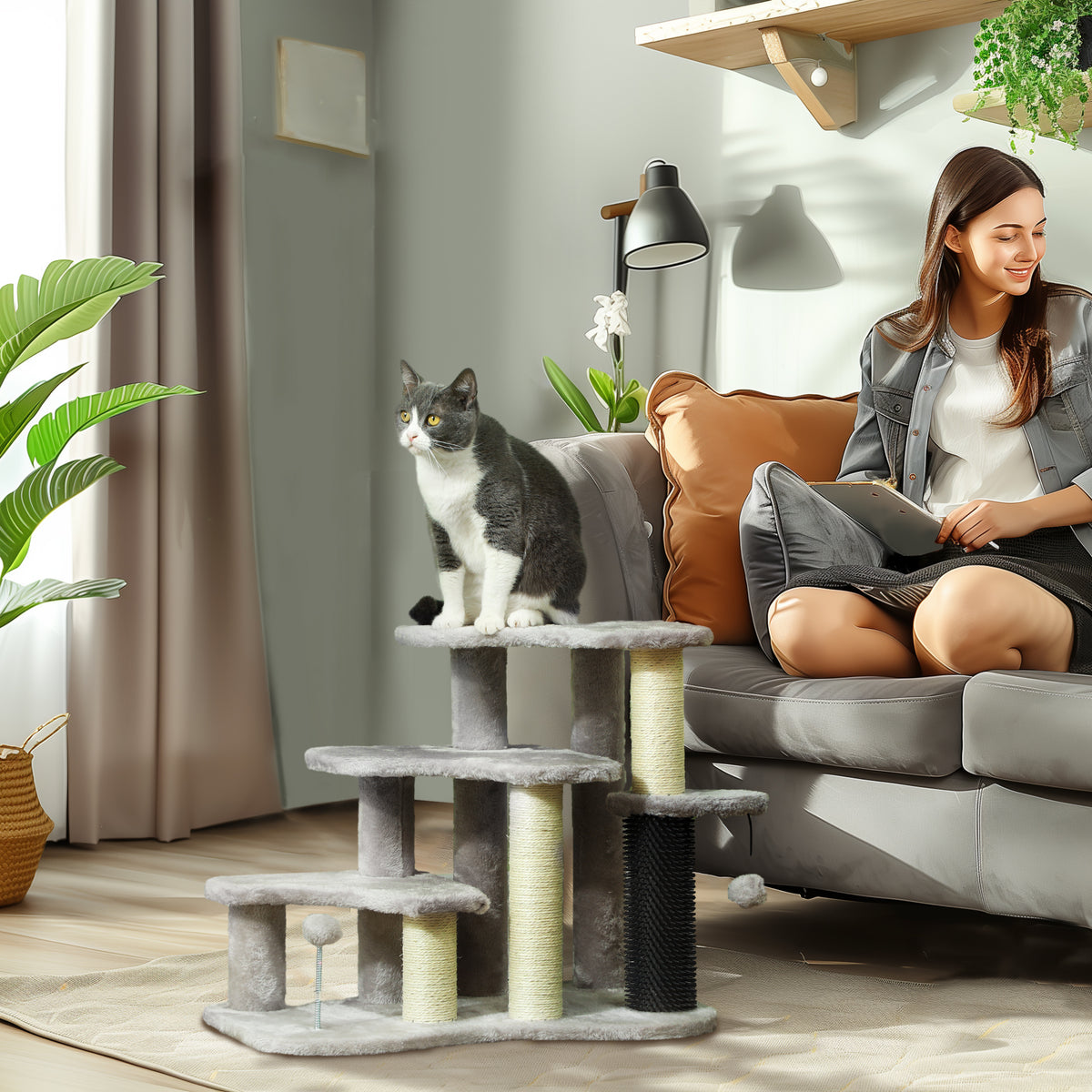 2 in 1 Cat Tree Tower and Stairs with Scratching Posts – view 7