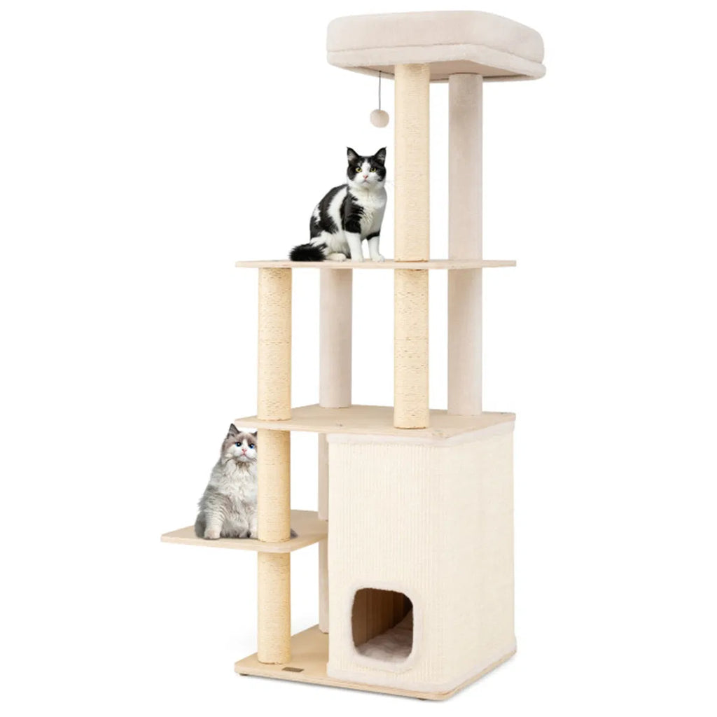 Wooden Cat Tree with 2-Story Condo and Scratching Posts – view 11