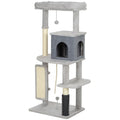 52 Inch Cat Tree with Scratching Posts and Cozy Bed – Light Grey