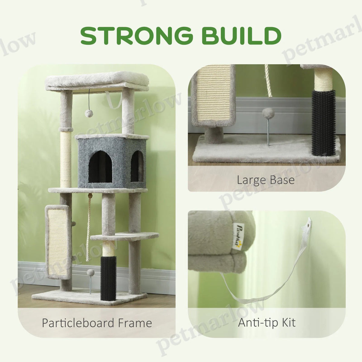 52 Inch Cat Tree with Scratching Posts and Cozy Bed – view 3