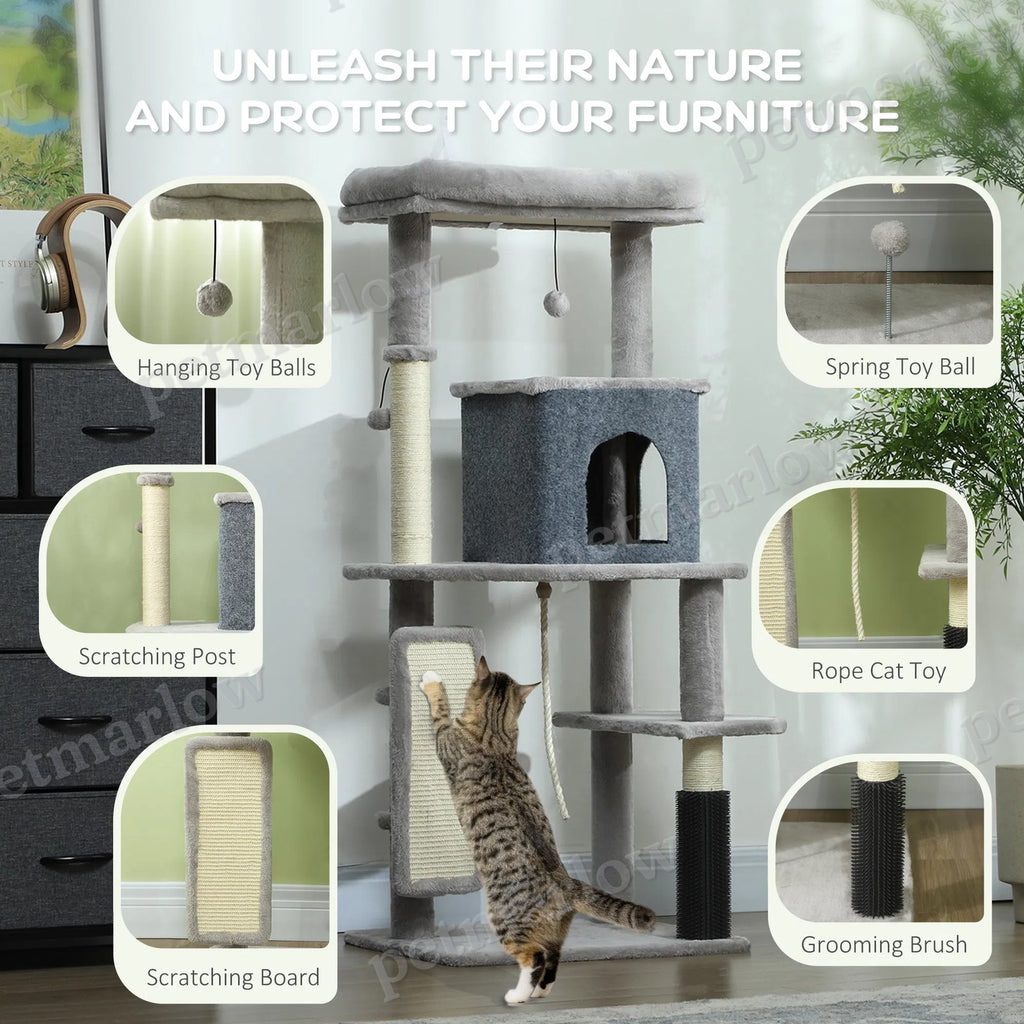52 Inch Cat Tree with Scratching Posts and Cozy Bed – view 5