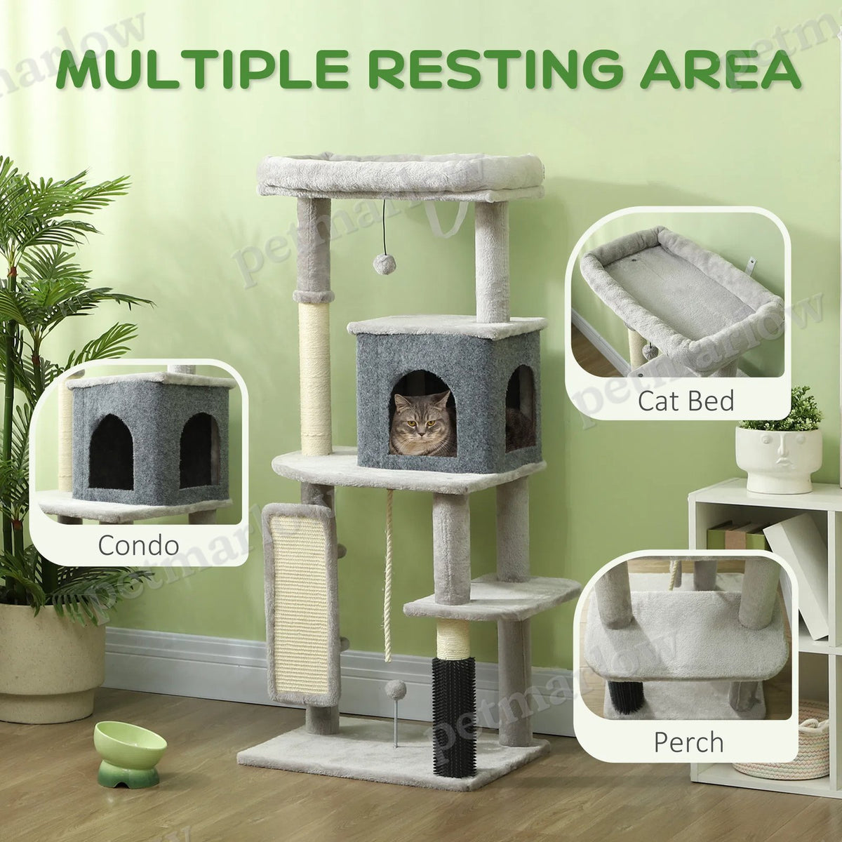 52 Inch Cat Tree with Scratching Posts and Cozy Bed – view 6