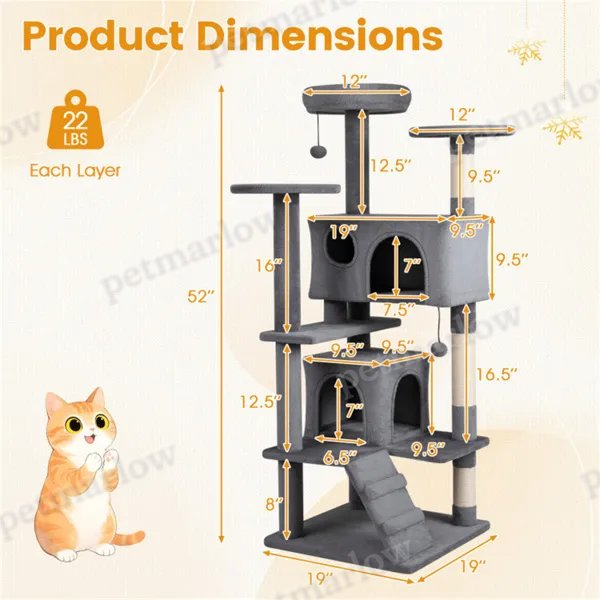 52" Tall Cat Tree Tower with Perches and Condos – view 5