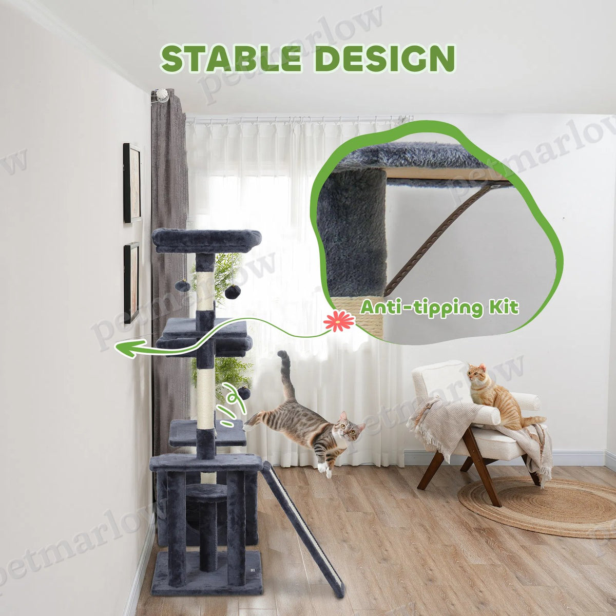 53" Cat Tree with Scratching Posts and Beds – view 6