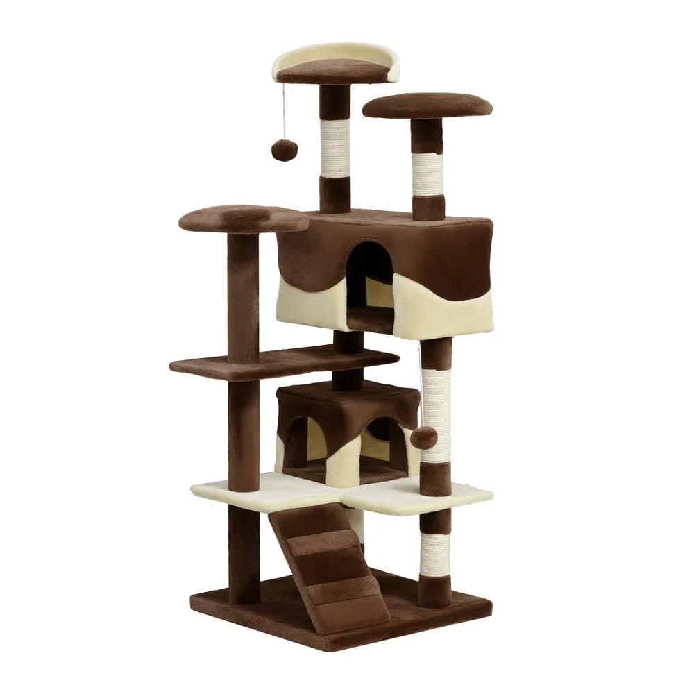 53" Cat Tree Scratching Large Kitten Play House – Brown