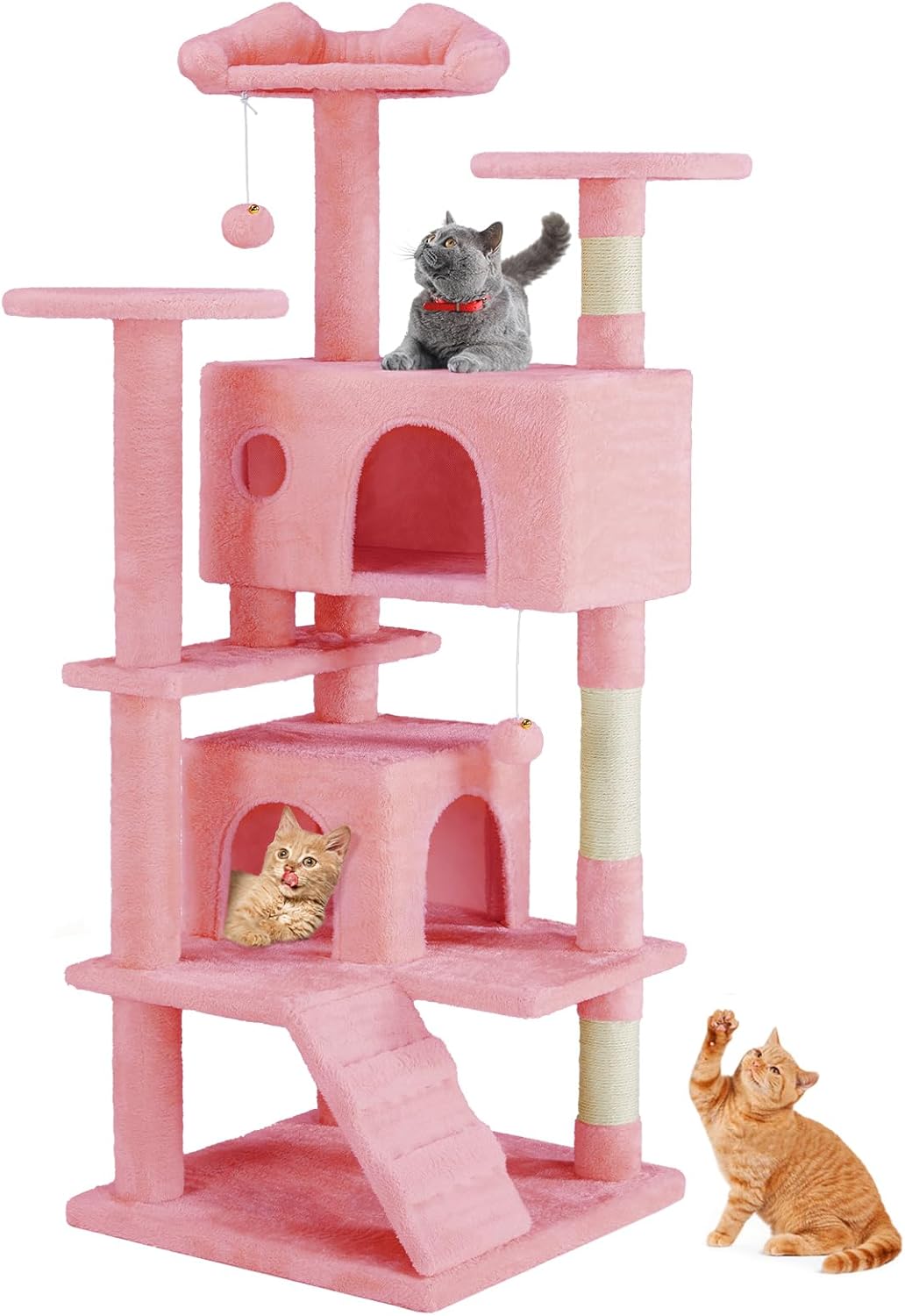 54" Cat Tree Tower with Sisal Grab Post and Toys