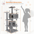 54" Cat Tree Tower with Sisal Grab Post and Toys – Light grey