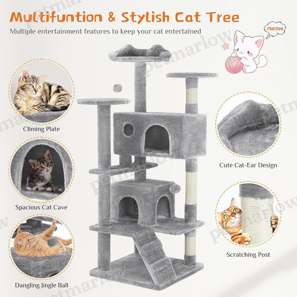 54" Cat Tree Tower with Sisal Grab Post and Toys – view 4