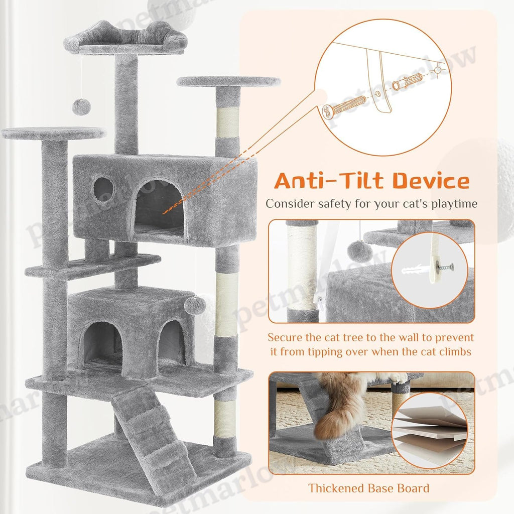 54" Cat Tree Tower with Sisal Grab Post and Toys – view 5