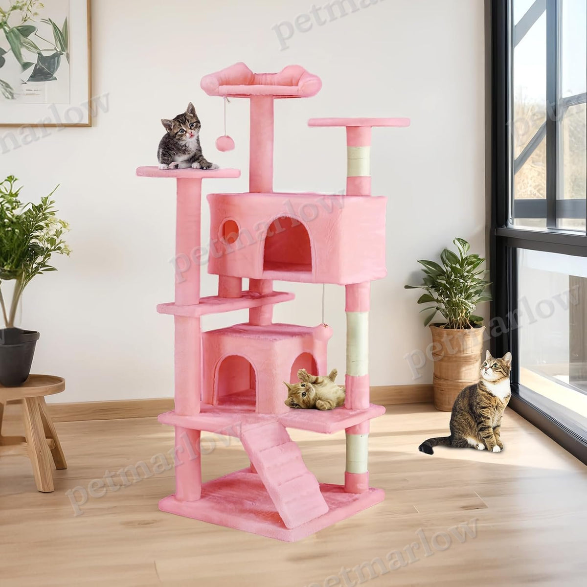 54" Cat Tree Tower with Sisal Grab Post and Toys – view 6