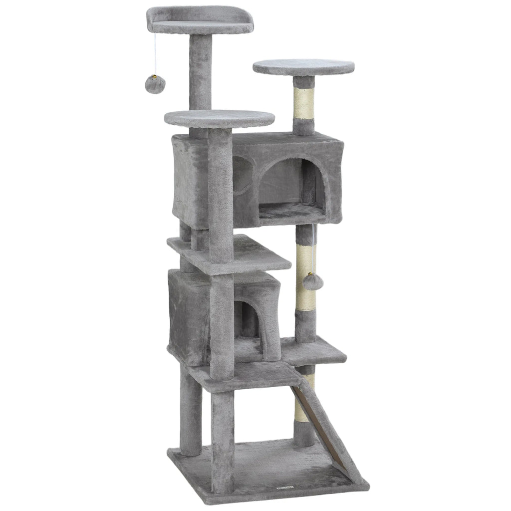 54" Multi-Level Cat Tree with Scratching Posts and Condos