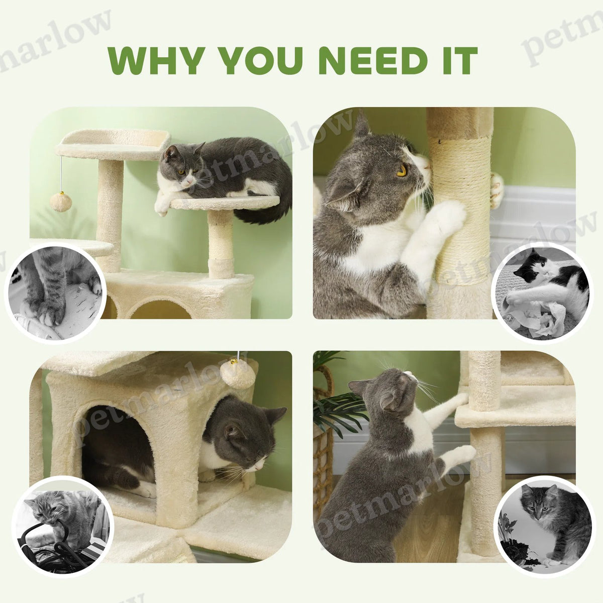 54" Multi-Level Cat Tree with Scratching Posts and Condos – view 3
