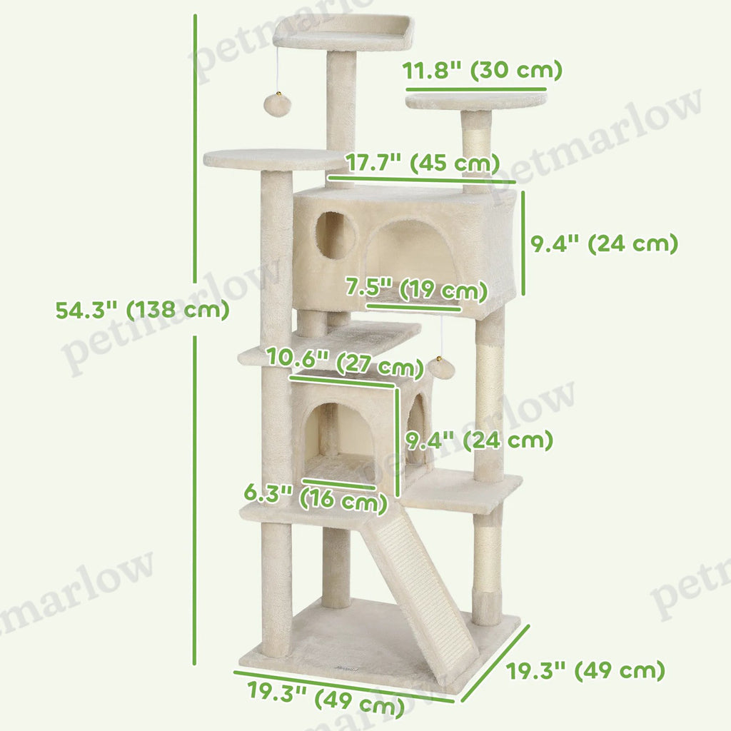 54" Multi-Level Cat Tree with Scratching Posts and Condos – view 5