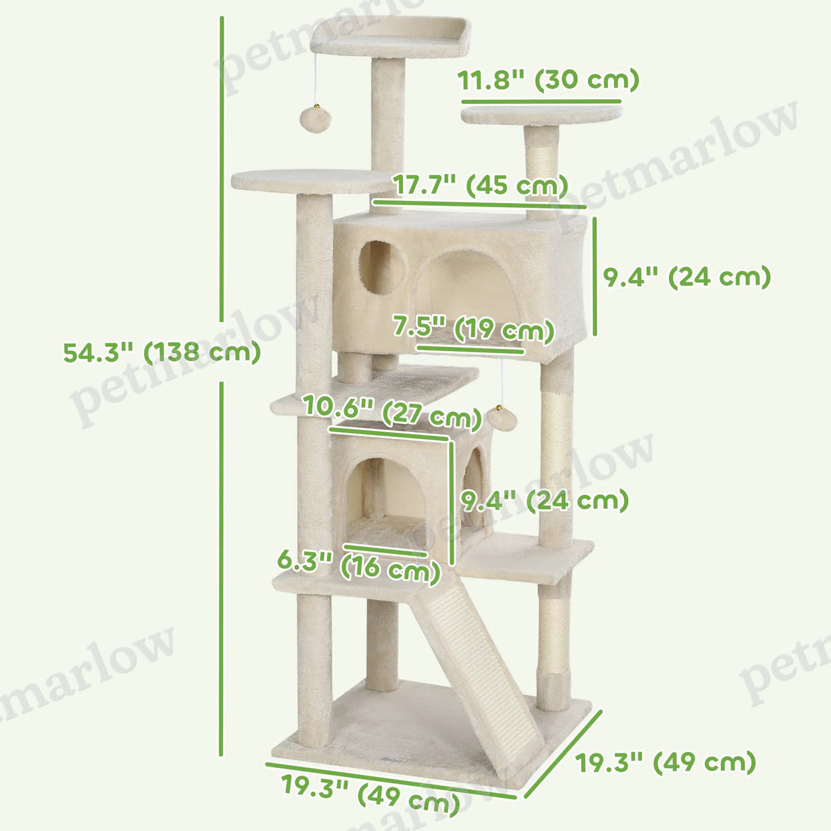 54" Multi-Level Cat Tree with Scratching Posts and Condos – view 5