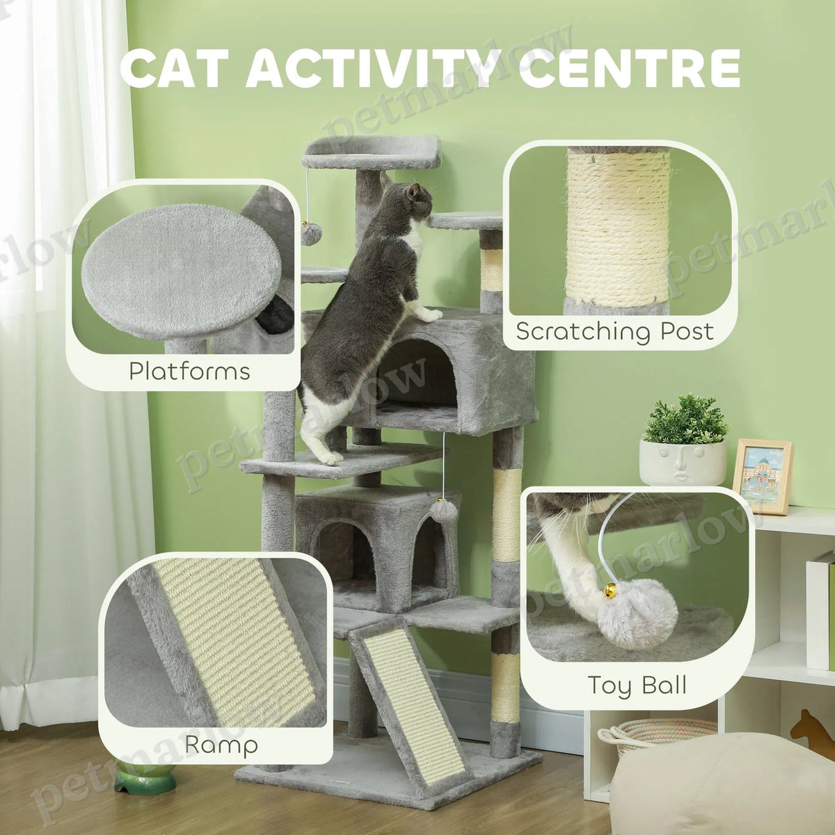 54" Multi-Level Cat Tree with Scratching Posts and Condos – view 5