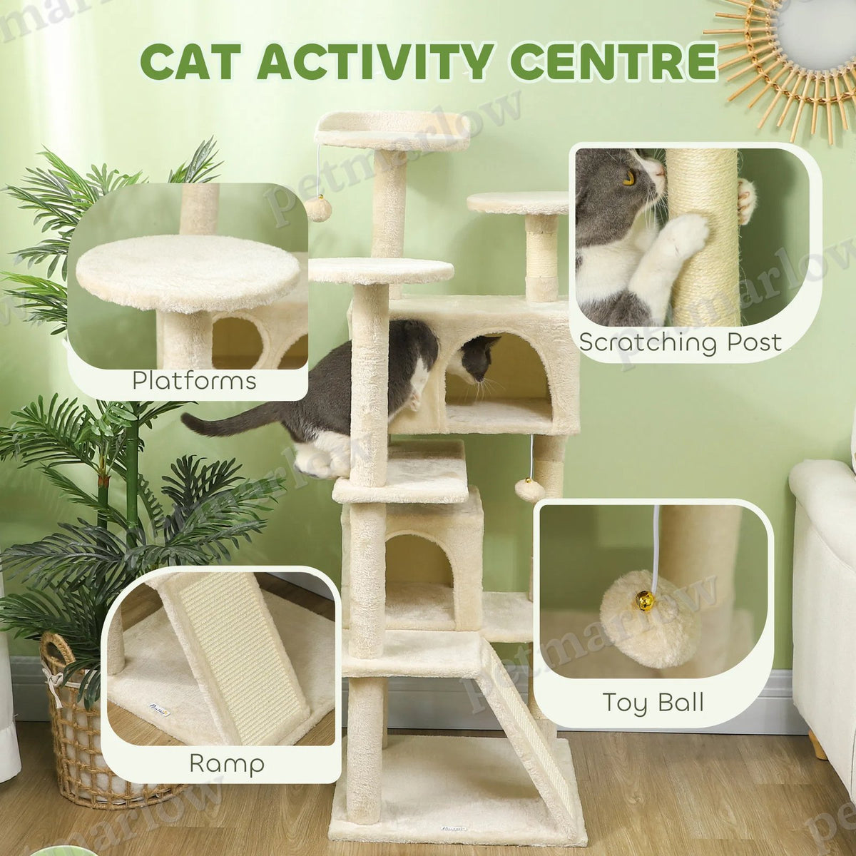 54" Multi-Level Cat Tree with Scratching Posts and Condos – view 6