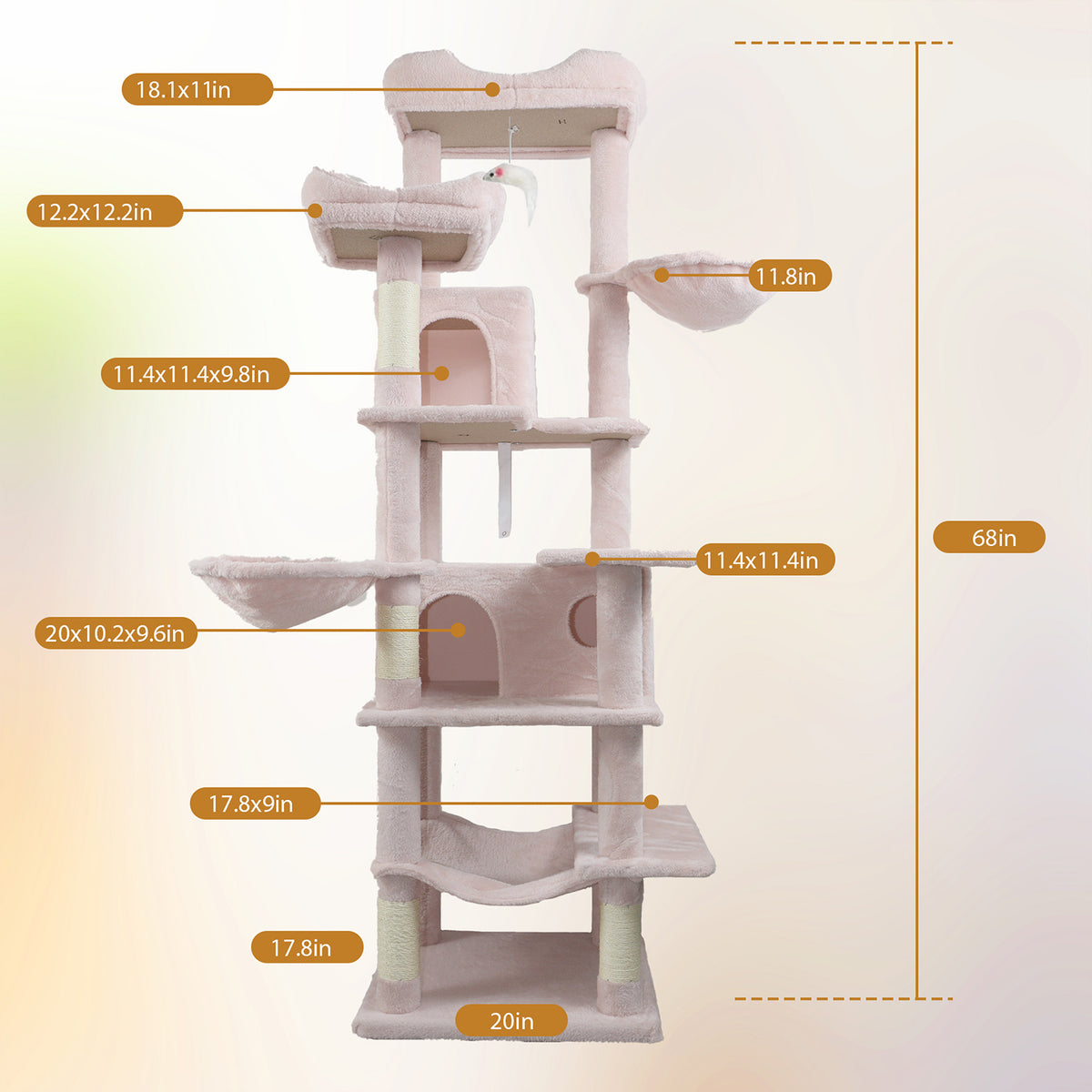 68in Tall Multi-Level Cat Tree with Hammocks – view 8