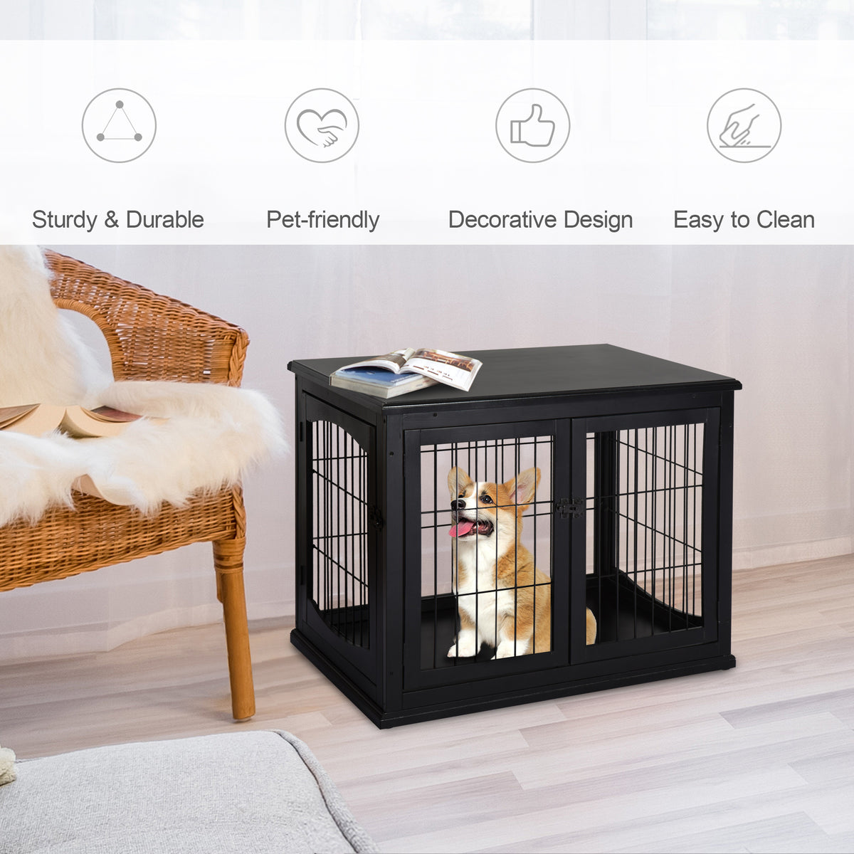 32" Small Dog Cage End Table with Lockable Door – view 7
