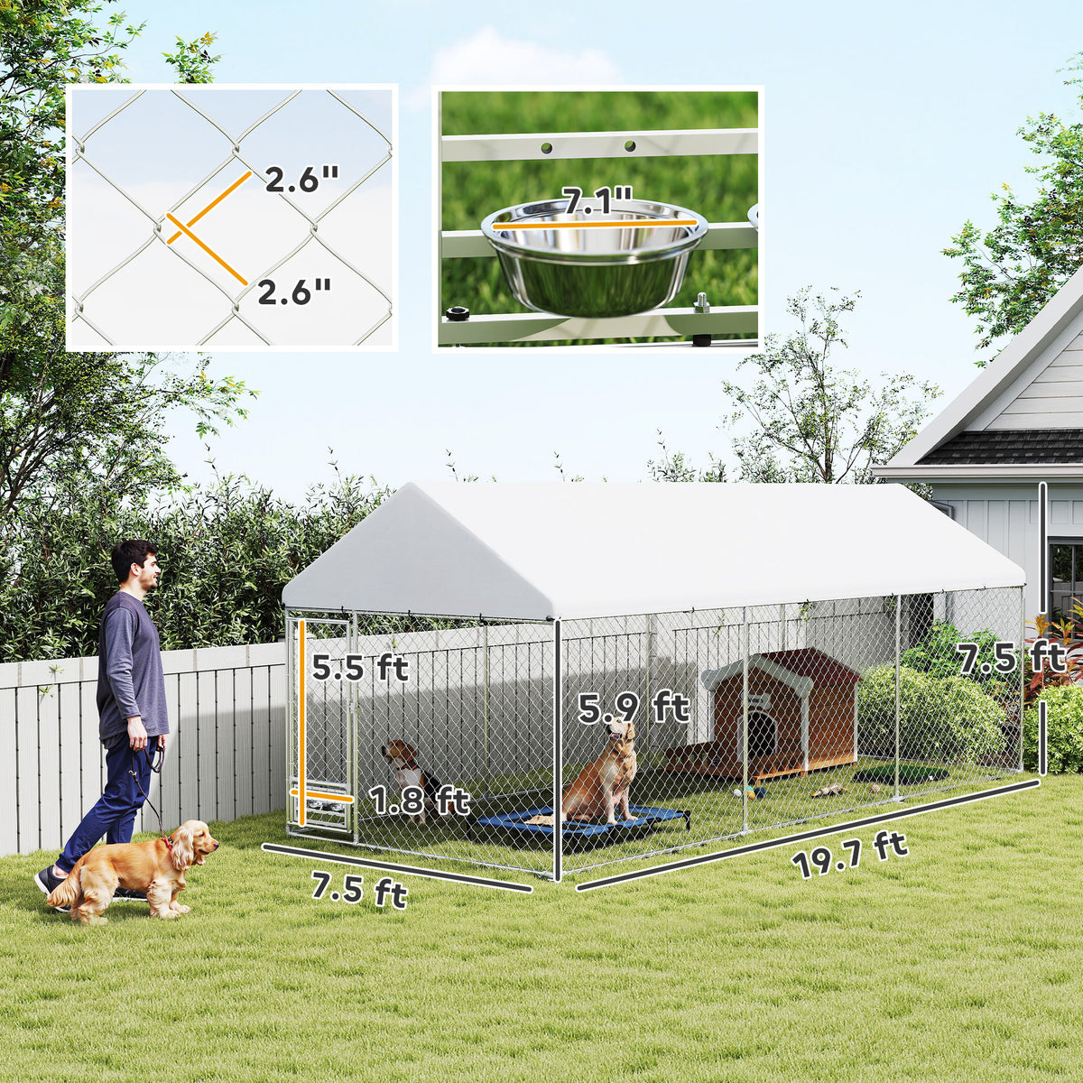 Outdoor Dog Kennel with Adjustable Bowl Rack – view 9