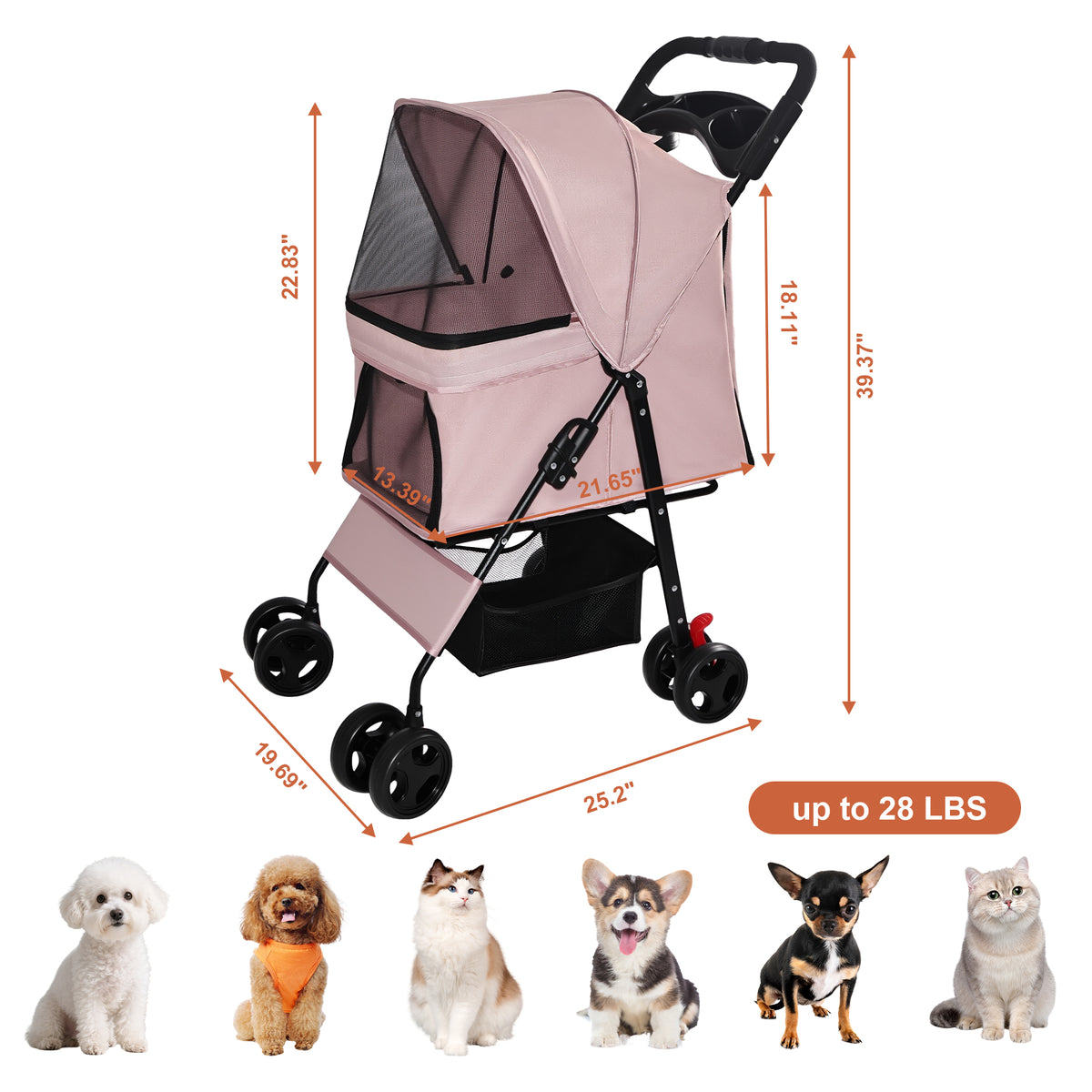 Foldable Pet Stroller for Small Dogs and Cats Under 28 lbs – view 10