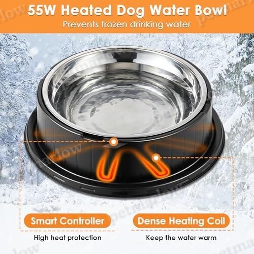 55W 80oz Removable Stainless Steel Heated Dog Pet Bowl with Anti Chew Cord – view 2