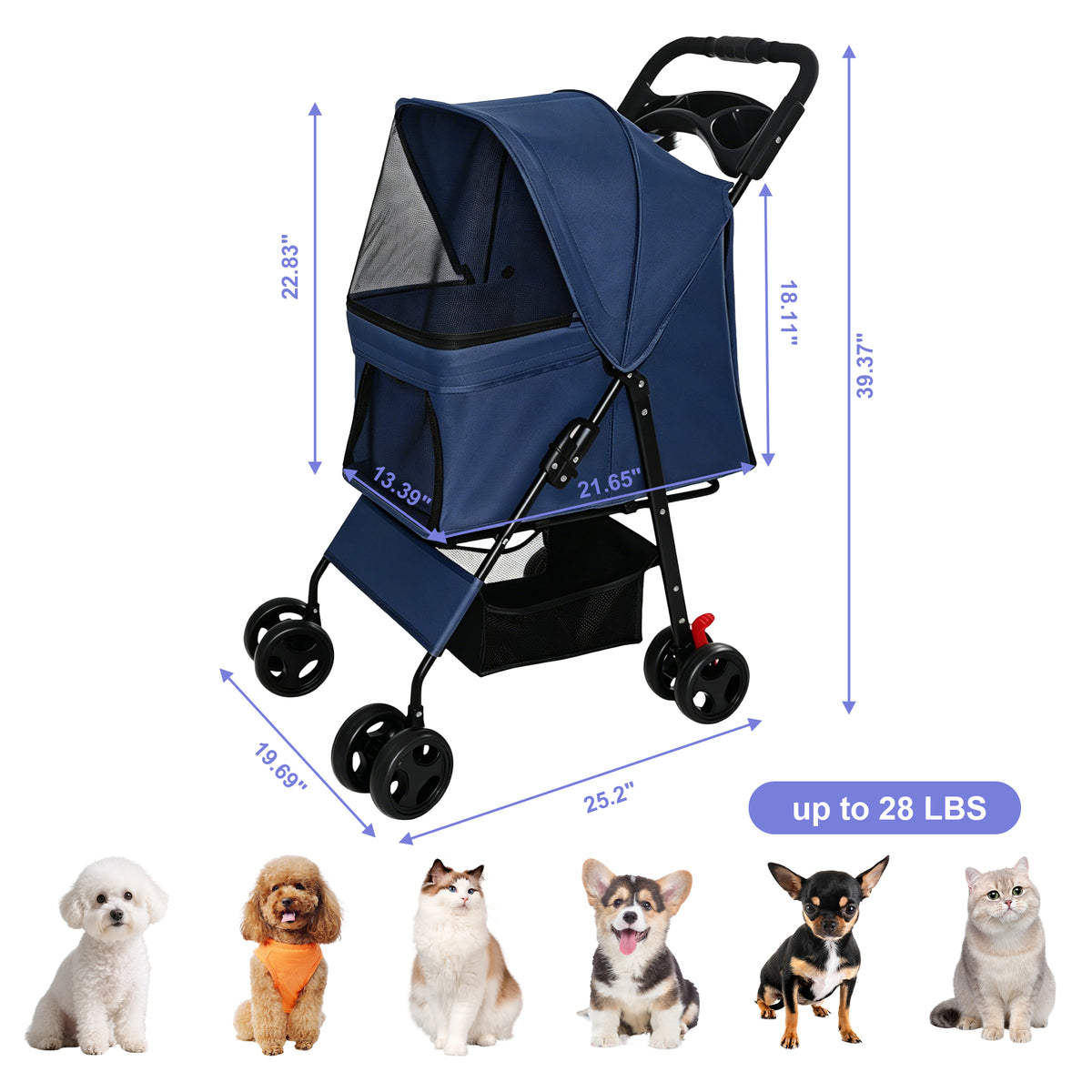 Foldable Pet Stroller for Small Dogs and Cats Under 28 lbs – view 9