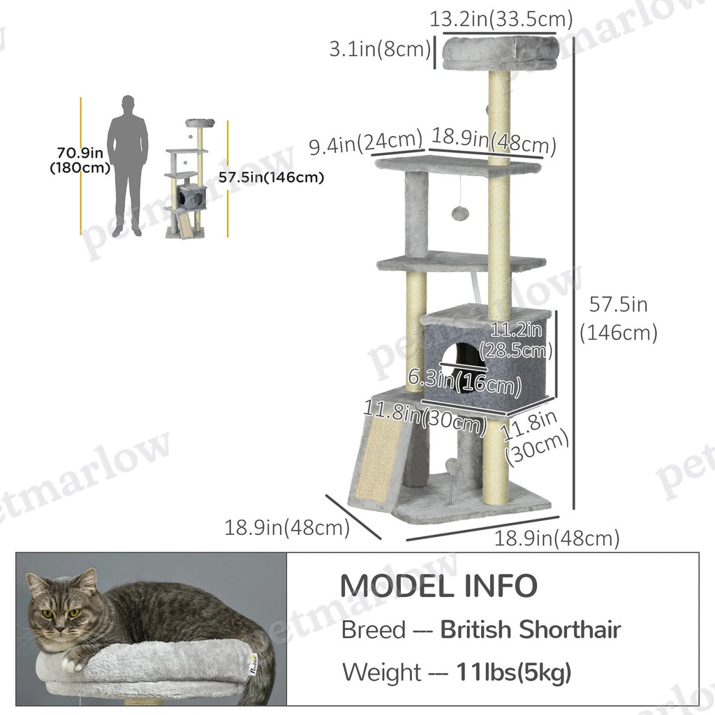 57.5" Cat Tree with Scratching Posts – view 6