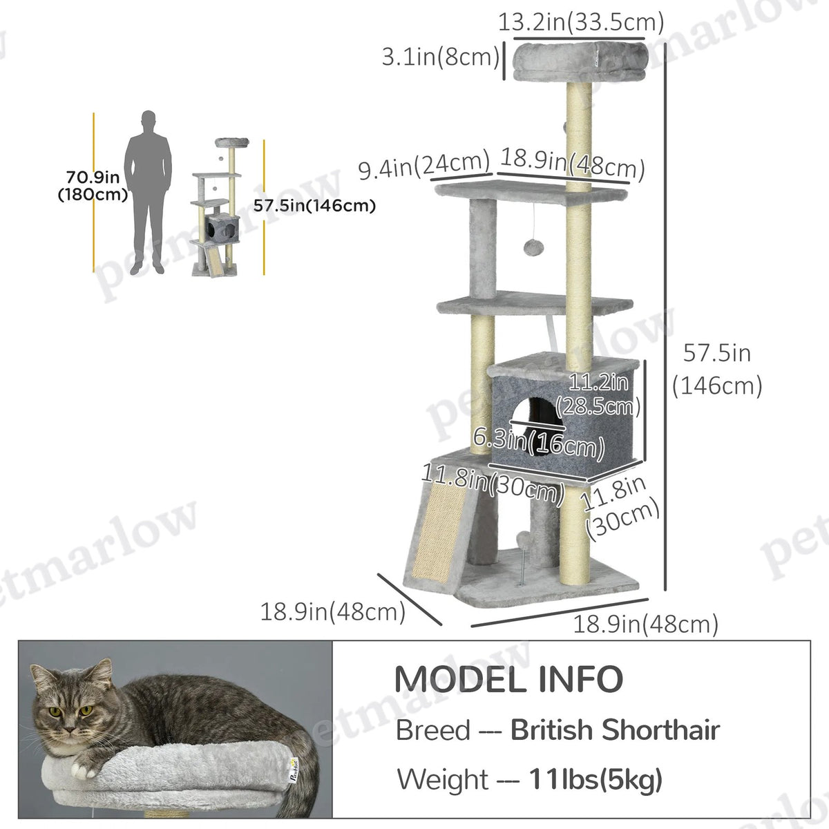 57.5" Cat Tree with Scratching Posts – view 6