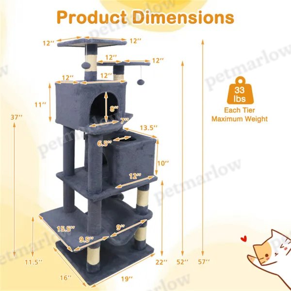 Multi-Level Cat Tree with Condos and Hammock for Play and Rest – view 4