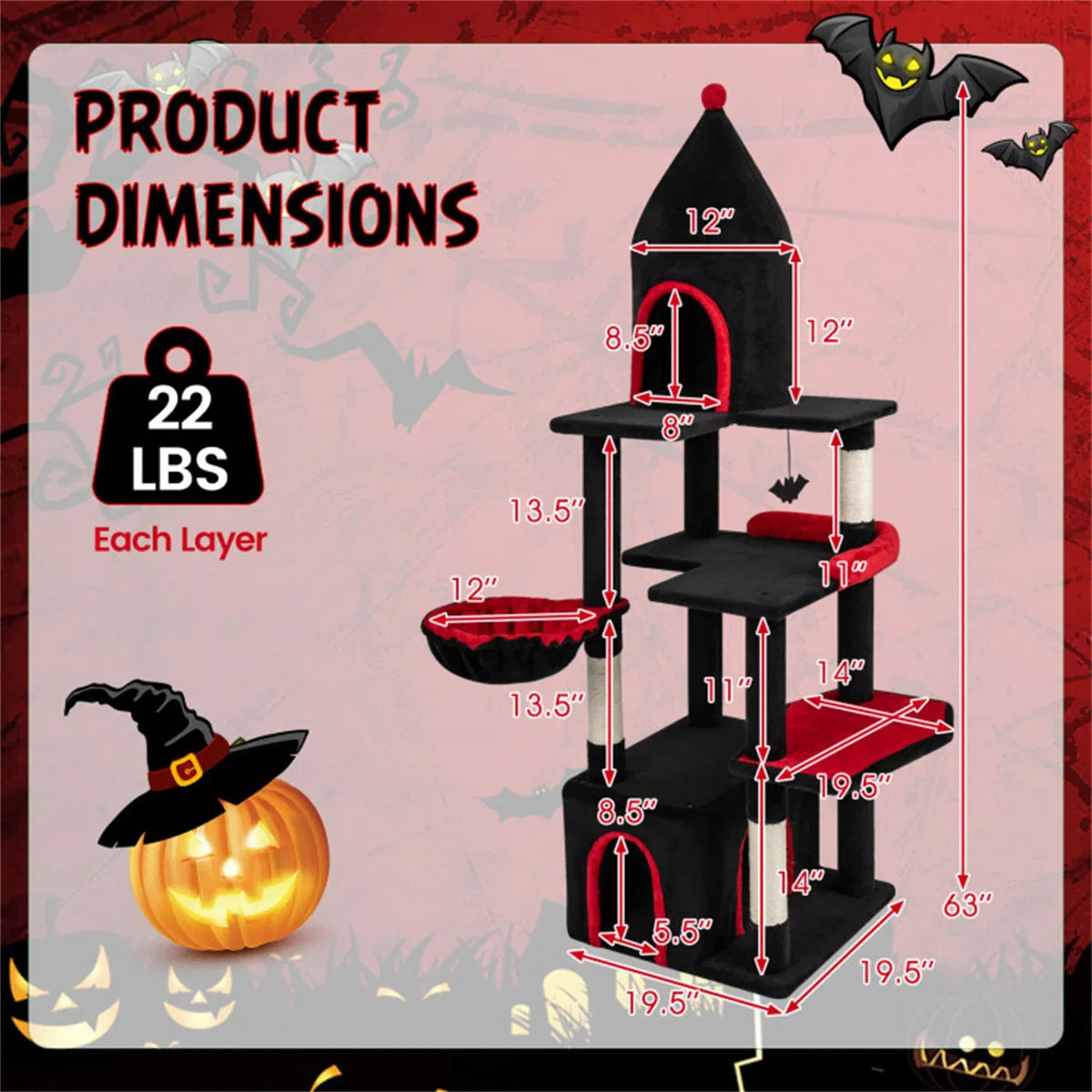 Gothic 5-Level Cat Tree with Sisal Scratching Posts – view 12