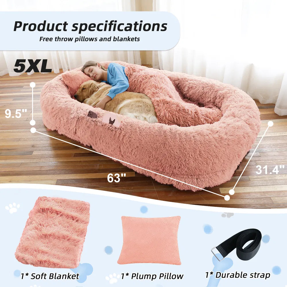Large Washable Faux Fur Dog Bed for People and Pets – view 7