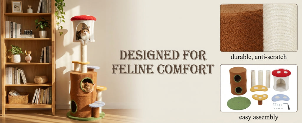 Mushroom Cat Tree with Condo and Plush Perches – view 13