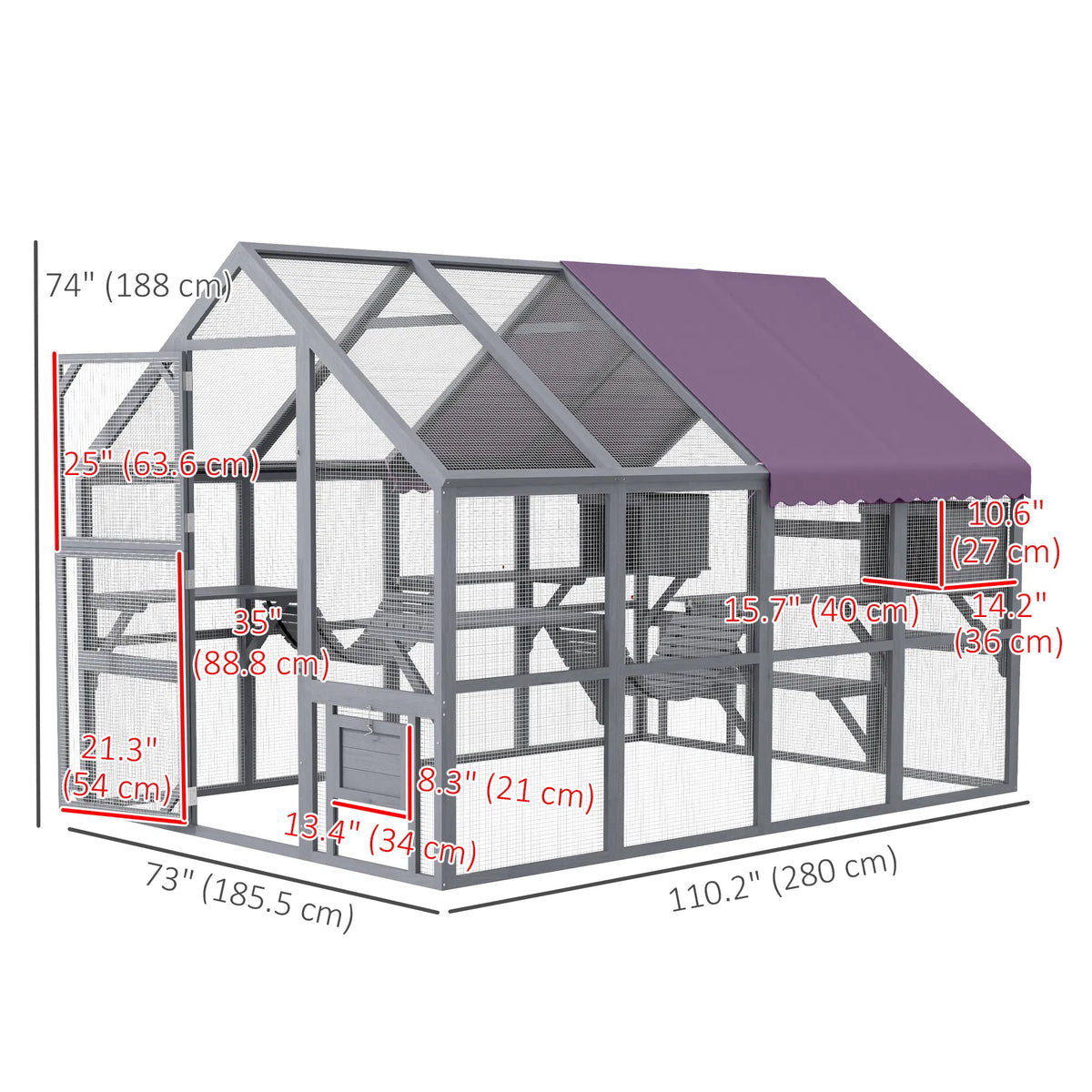 Outdoor Cat Enclosure with Canopy and Platforms for 3-6 Cats – view 7