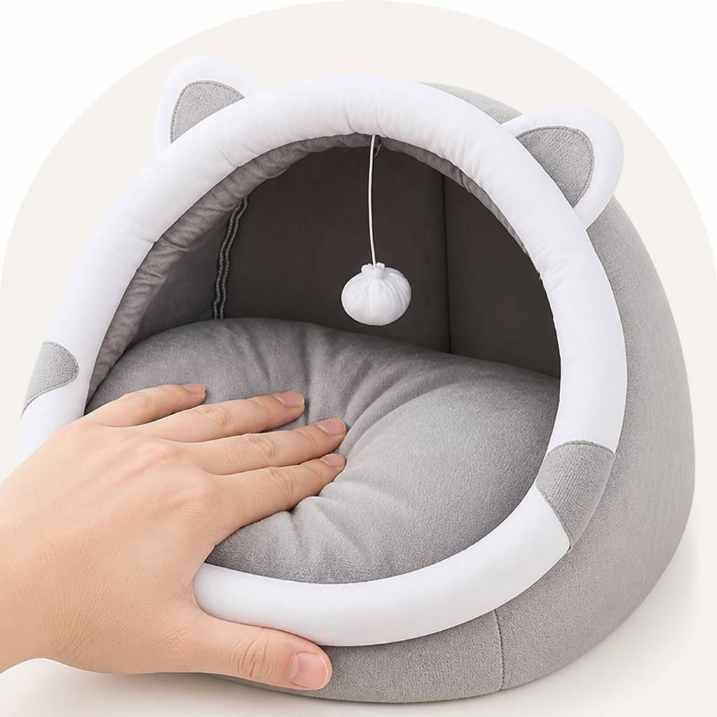 DogBedHouse Plush Polyester & Washable Pet Cave Bed – view 7