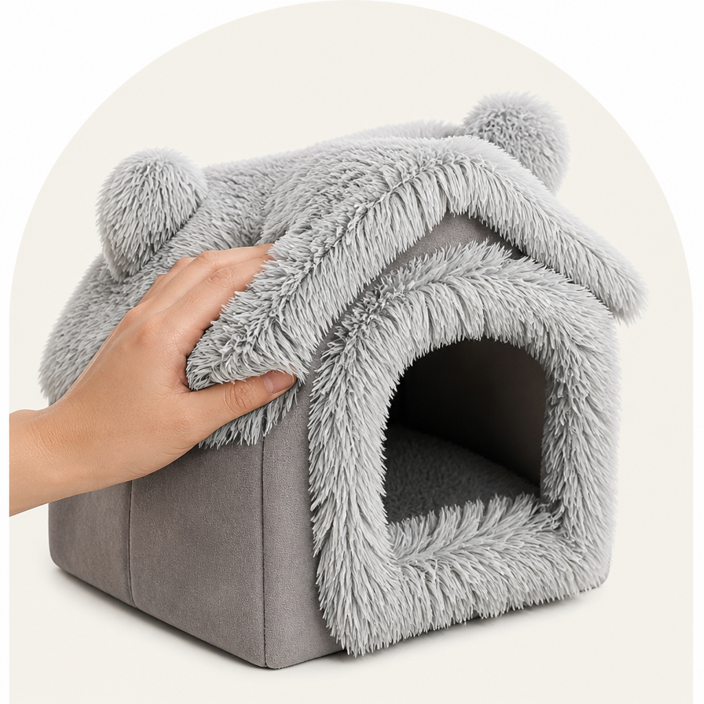 DogBedHouse Semi-Enclosed Plush Cat Bed (Removable Non-Slip Base) – view 8