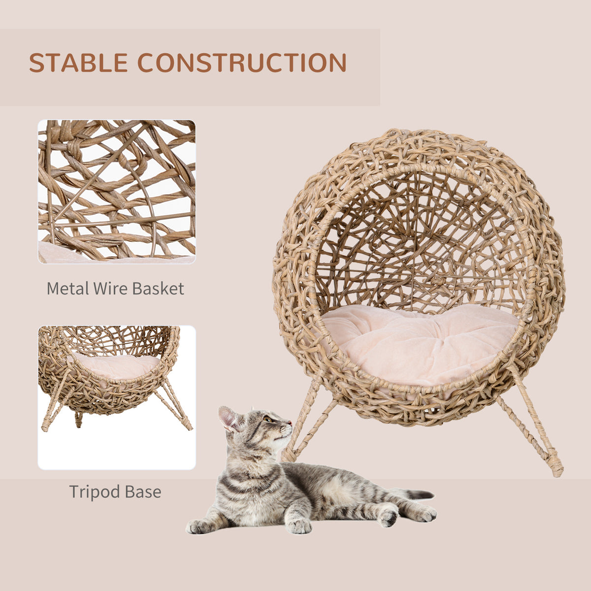 Elevated Weaved Cat Bed with Cushion for Comfort – view 8