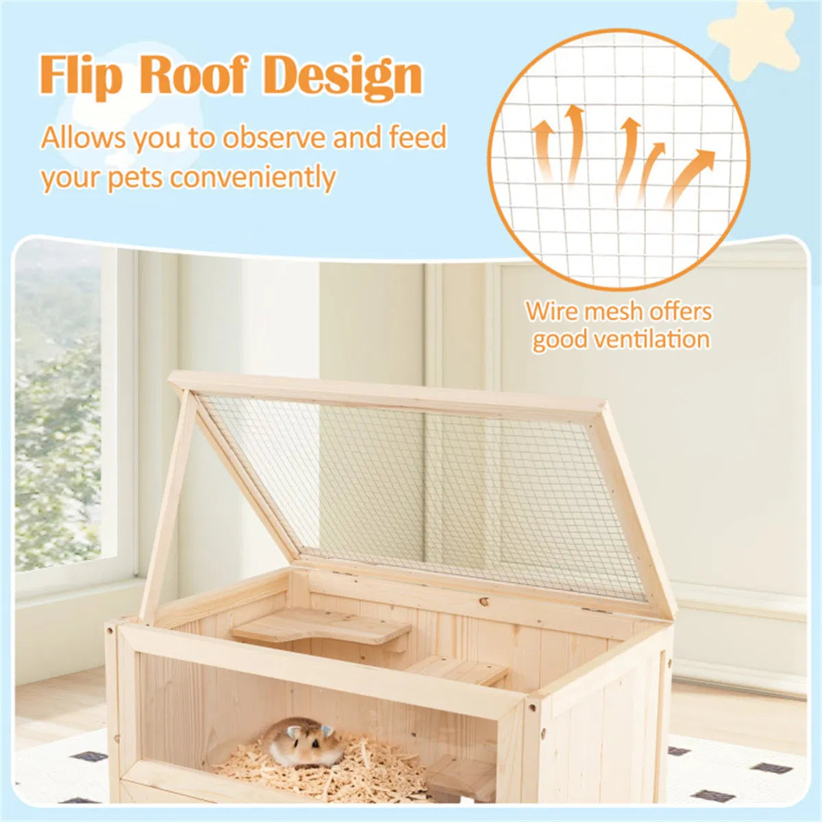 Fir Wood Hamster Cage with Flip Roof – view 9