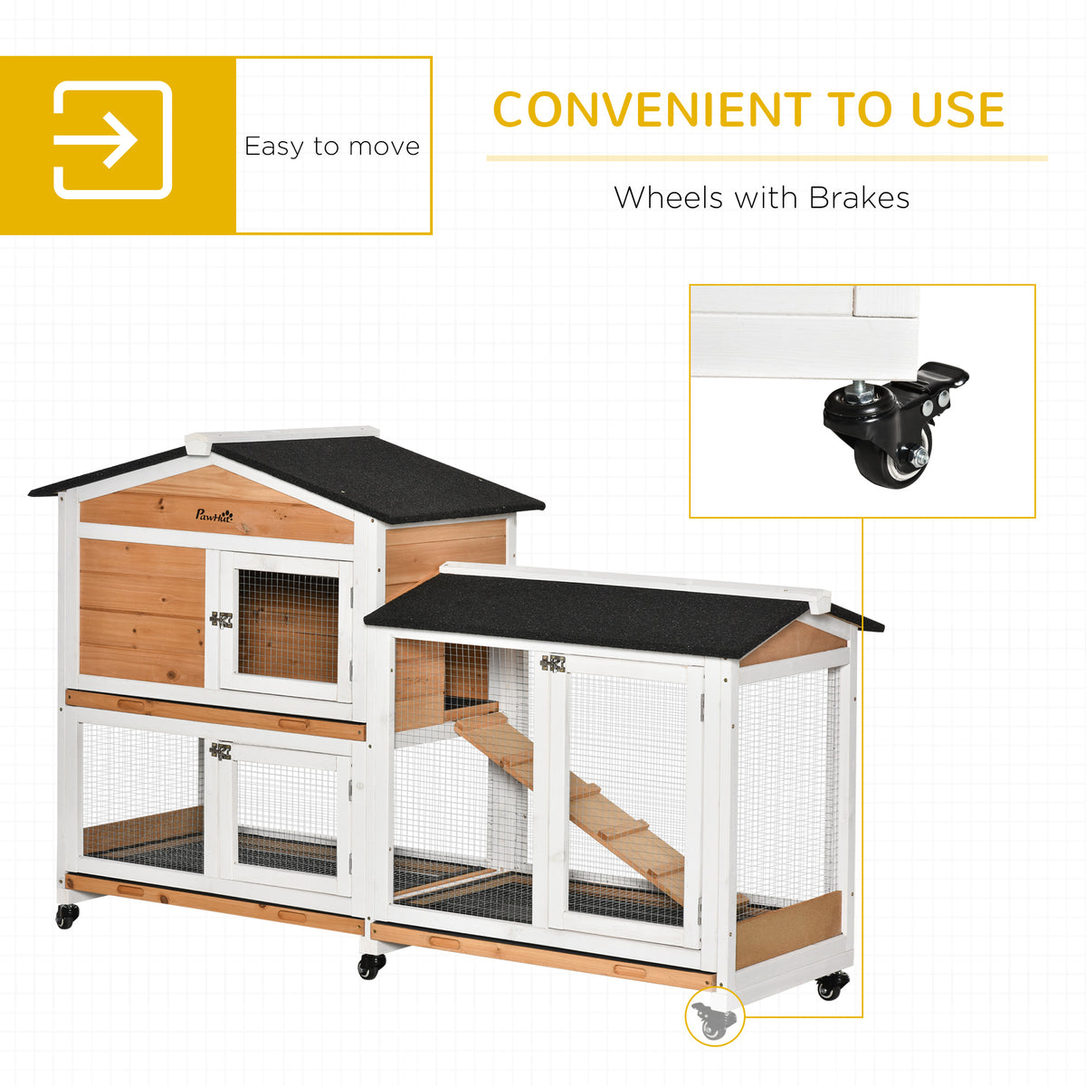 Wooden Mobile Rabbit Hutch with Wheels and Slide-out Tray – view 8