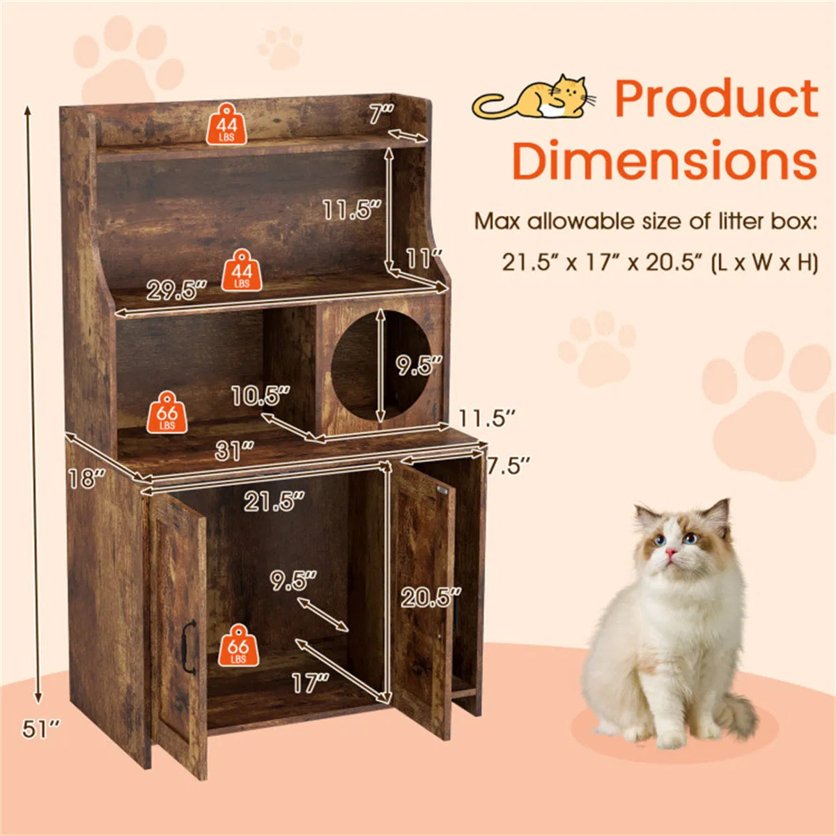 Wooden Cat Litter Box Enclosure with Storage – view 11
