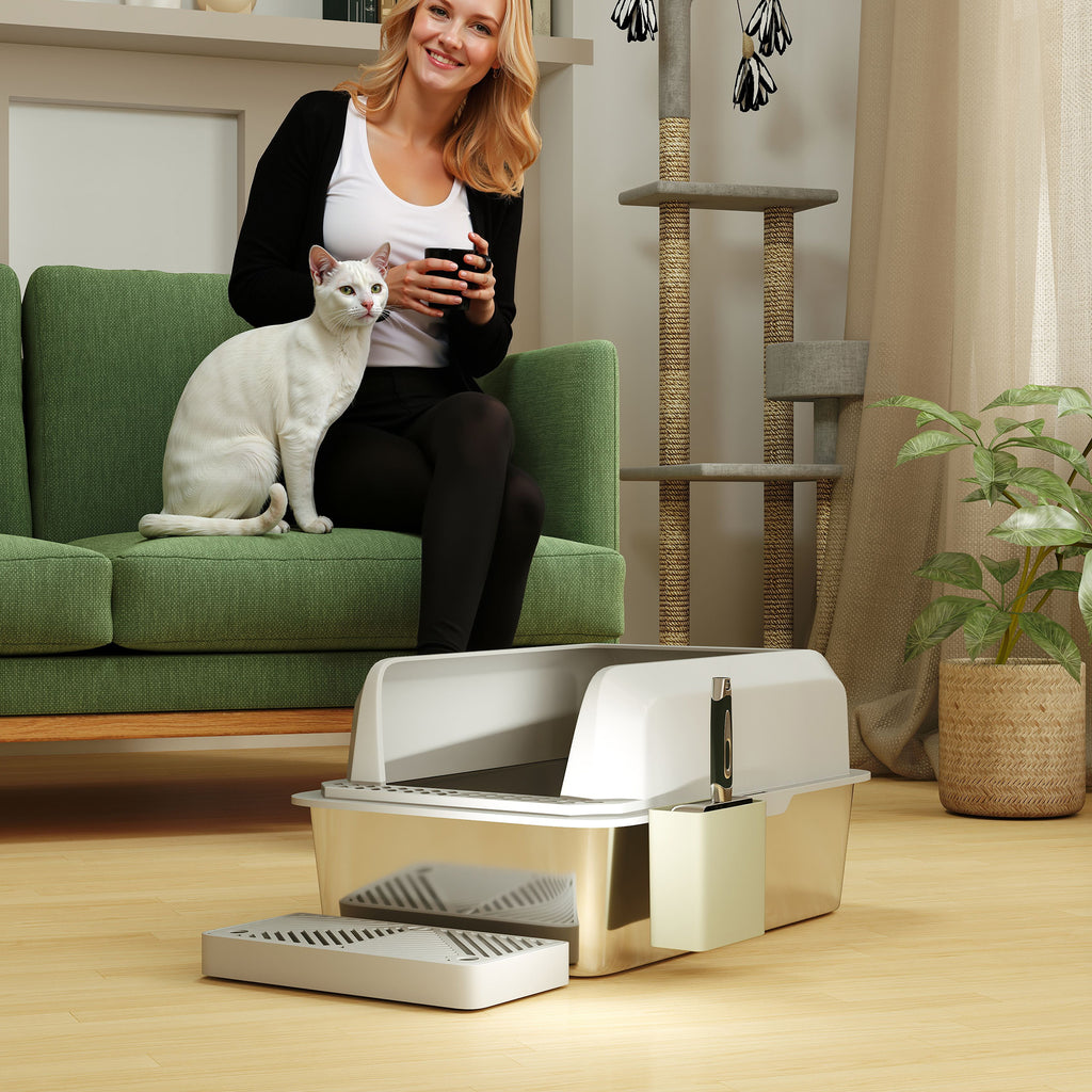 Stainless Steel Cat Litter Box with High Sides and Scoop – view 7