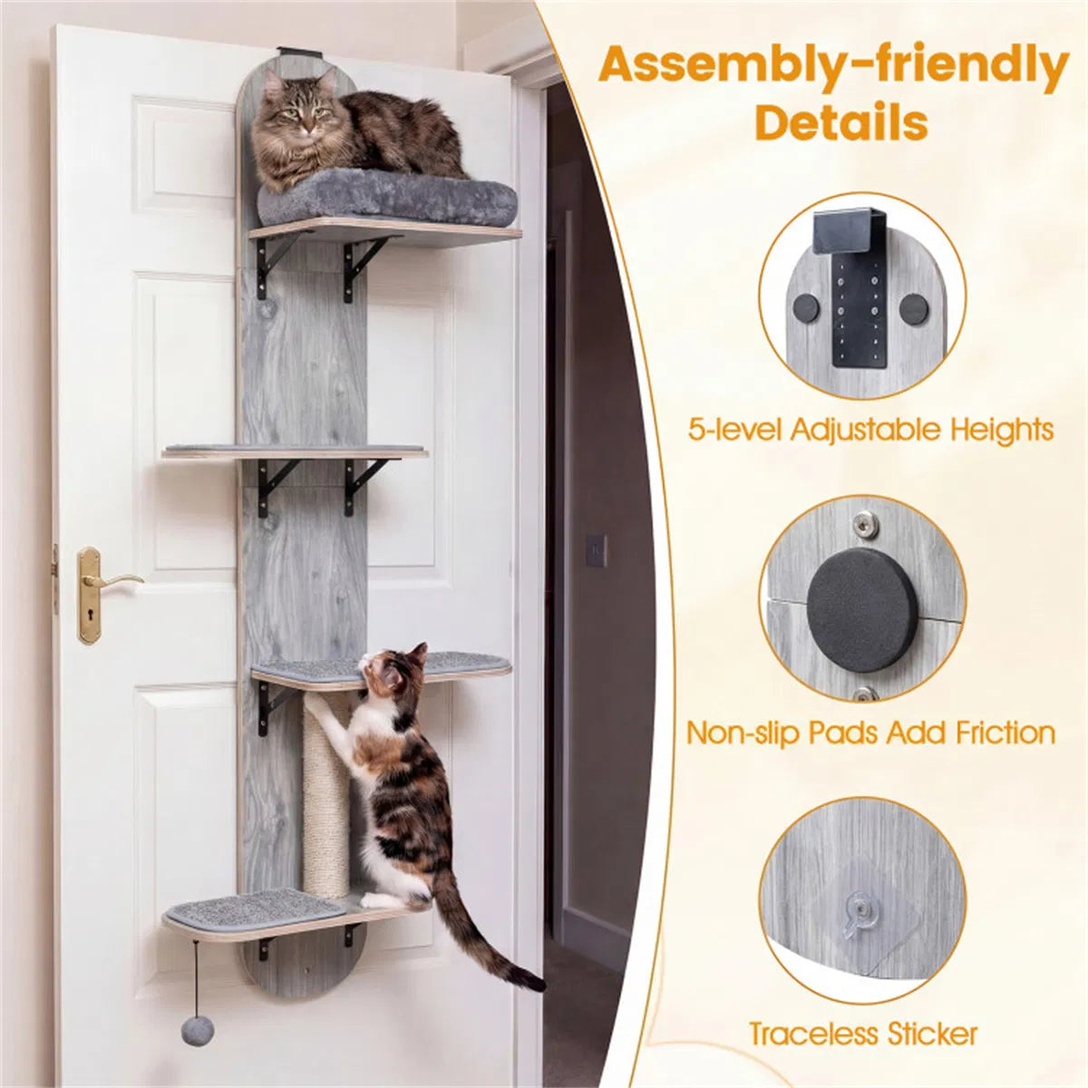 Door Hanging Cat Tree with Adjustable Heights and Cozy Platforms – view 10