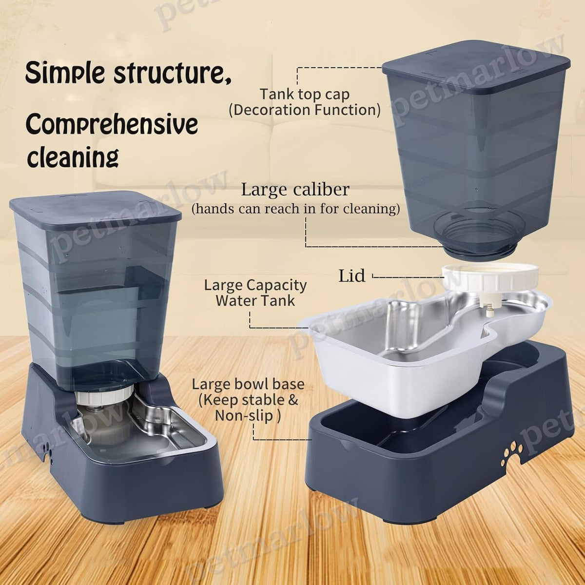 5L for Cats and Medium and Large-Sized Dogs with Stainless Steel Bow – view 2