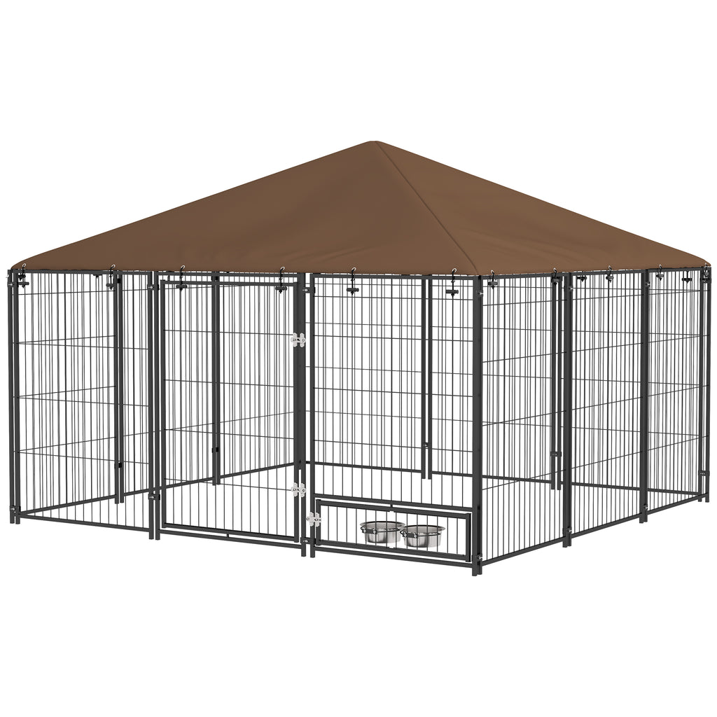 Outdoor Dog Kennel with Canopy and Rotating Bowl – Coffee / 695x205x1240 mm