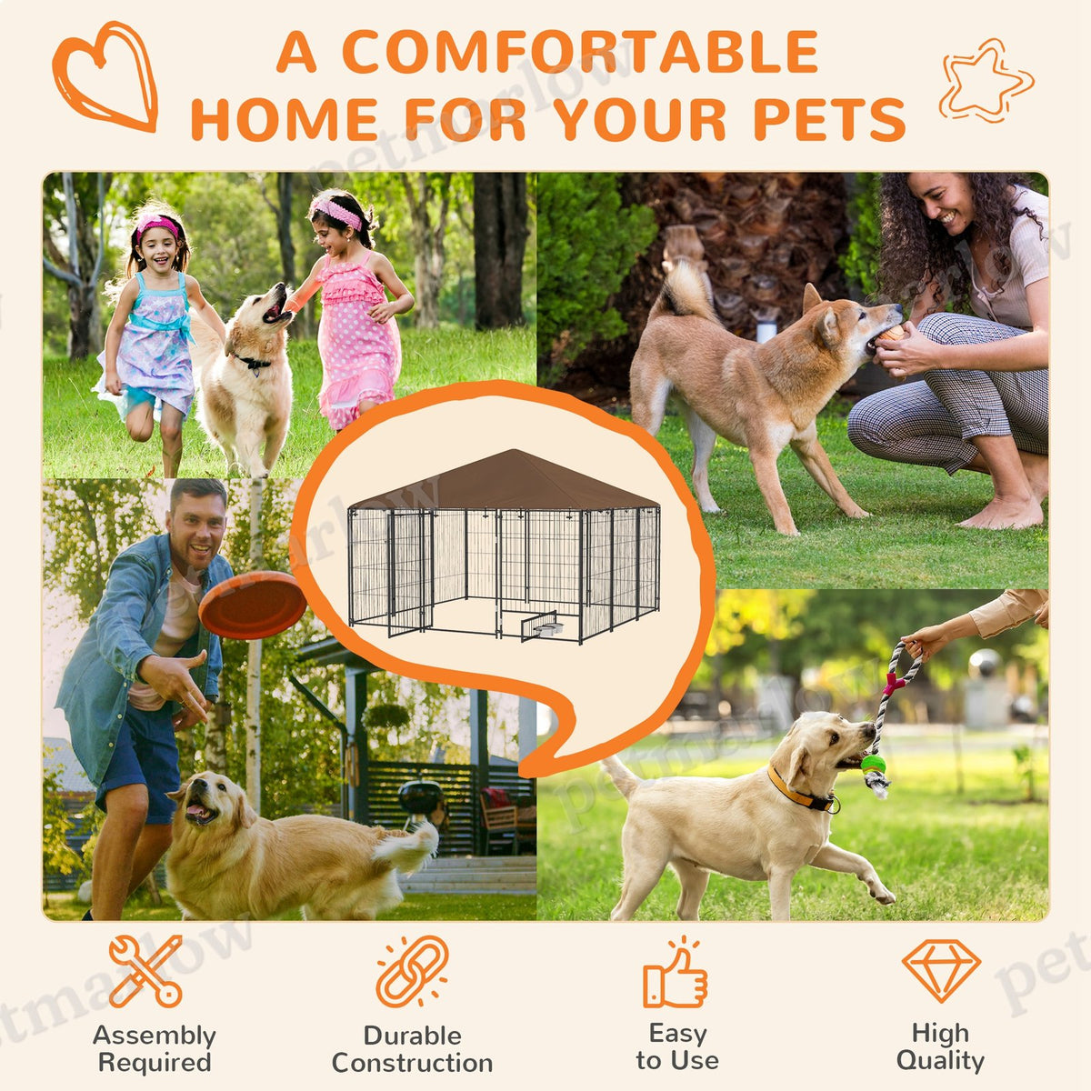 Outdoor Dog Kennel with Canopy and Rotating Bowl – view 3